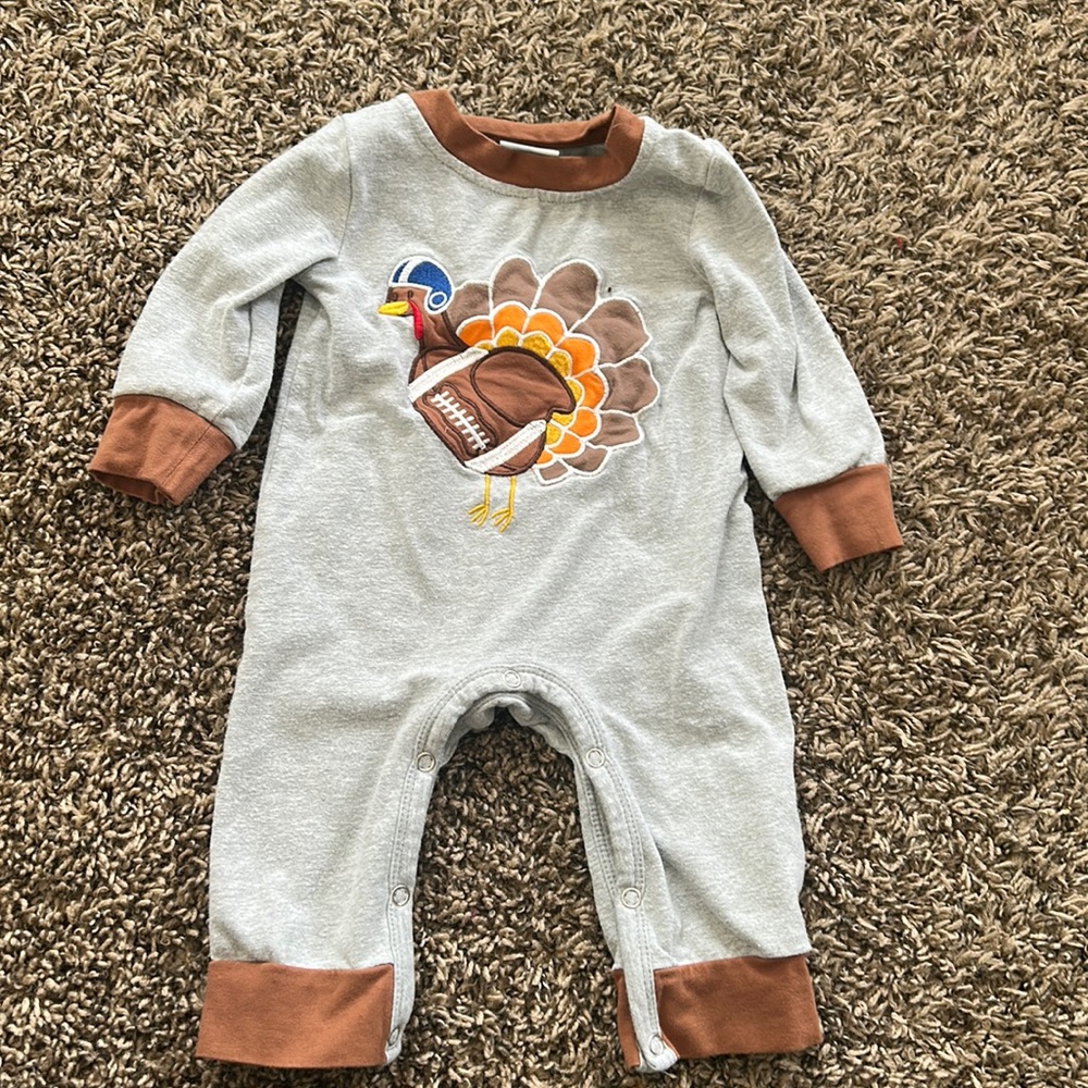 Boys Long Sleeve‎ Thanksgiving Turkey Baby Toddler Romper